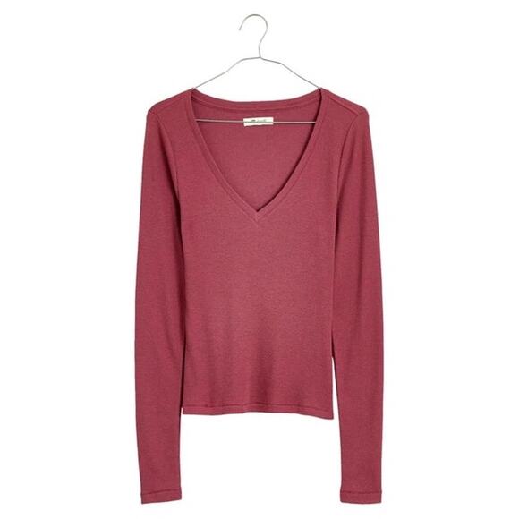 MADEWELL Long Sleeve V-neck Rib Top In Pressed Grape Size Small MSRP $48 - Picture 1 of 6